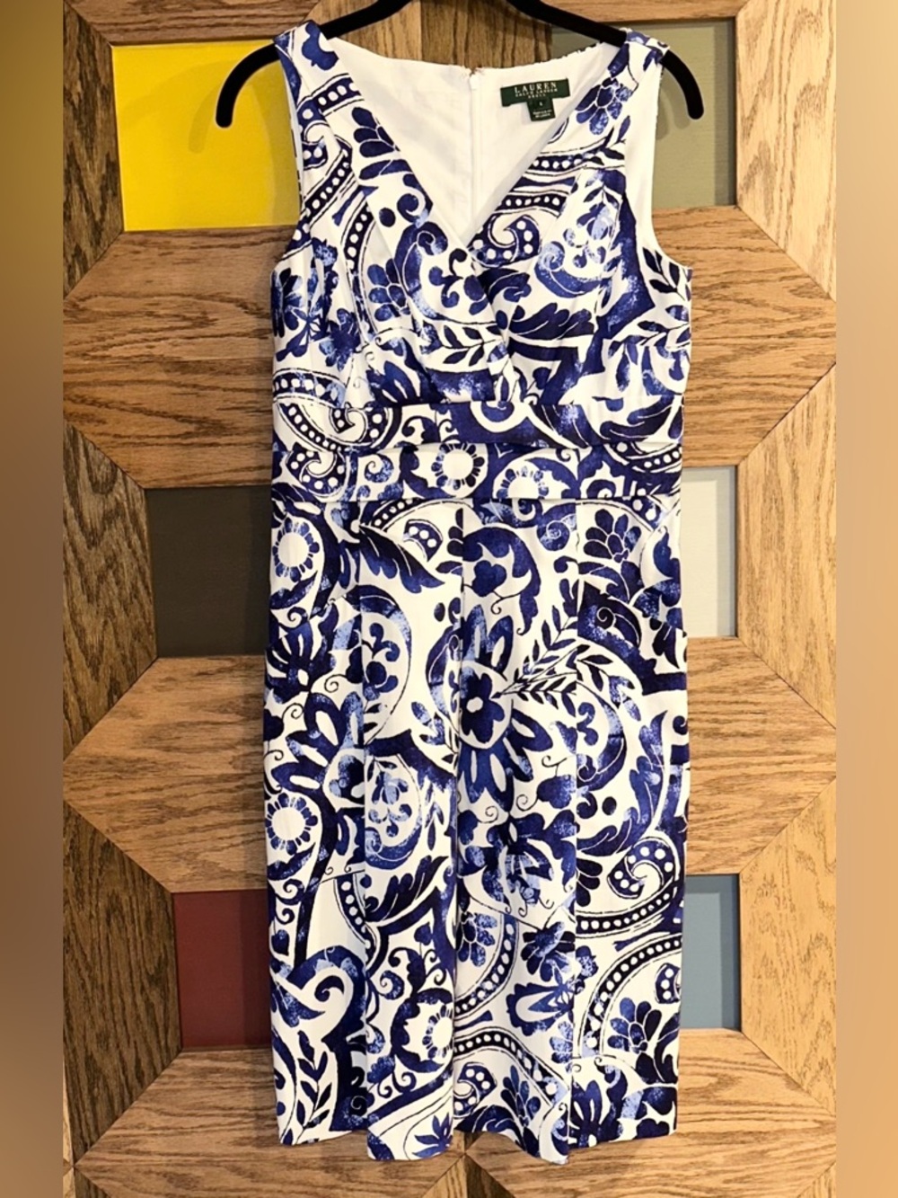Lauren Ralph Lauren Dress Blue & White Floral Sleeveless Midi Women’s Size 6 - Picture 2 of 8